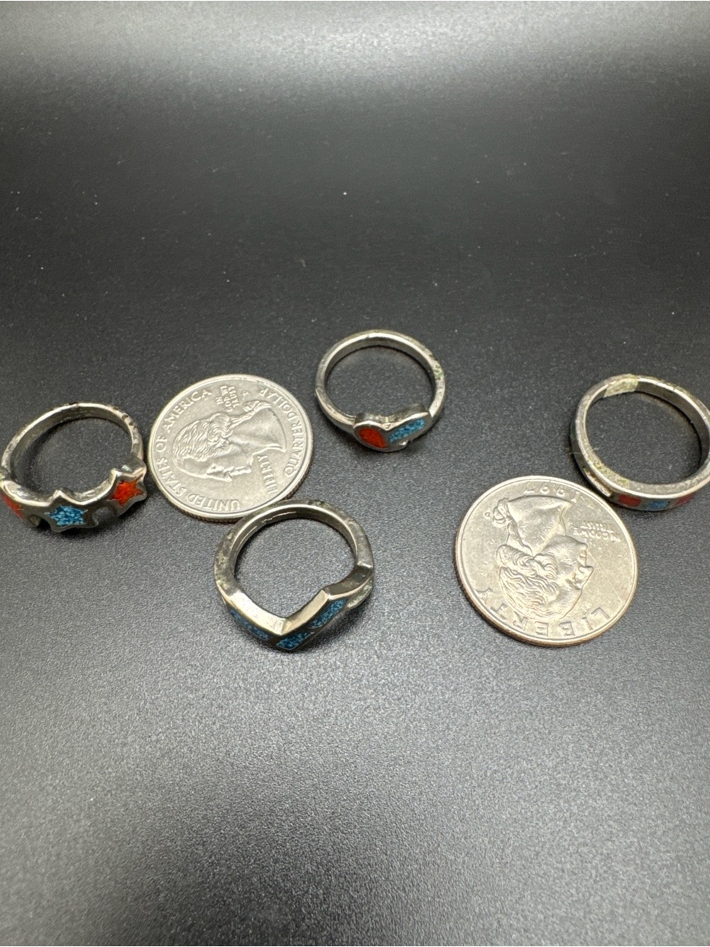 Sterling Silver Inlay Star & Teardrop Rings. Blue & Red - Picture 6 of 7